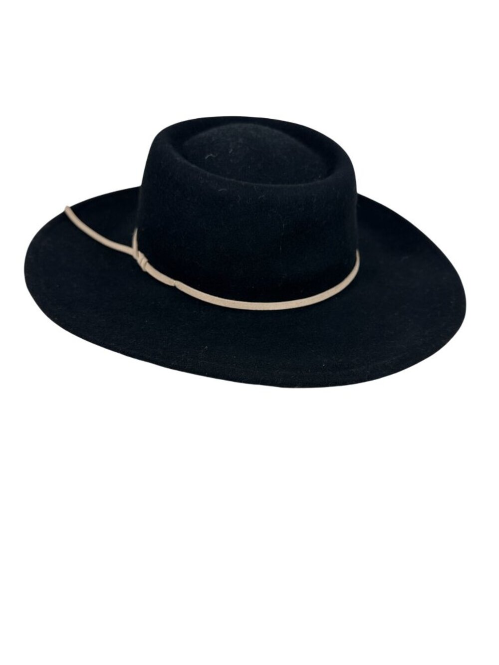 World Market Wide-Brim 100% Wool Hat Beige Accent Band Black 22-Inch NWT